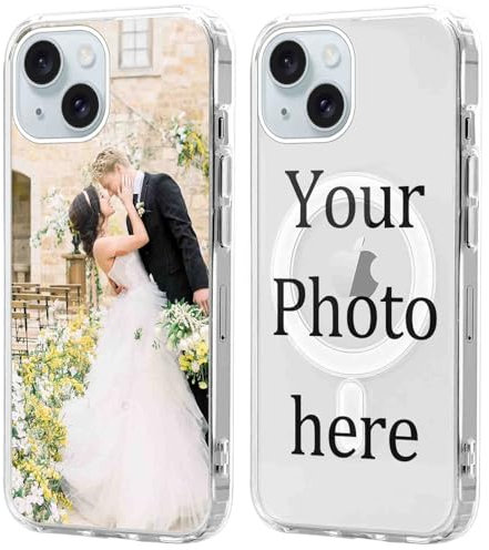Coiwxmoi Personalisierte Magnetisch Handyhülle für iPhone 15 6,1'' [Kompatibel mit MagSafe], Klare Personalisiert Hülle mit Bild Foto Text Selbst Gestalten Design Schutzhülle für iPhone 15