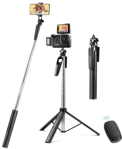 Vinabo Trepied Smartphone, 160CM Trepied Iphone, Extensible Perche a Selfie Stick, Trepied Telephone Portable Rotation 360° avec Télécommande pour Voyages, Vlogs, Compatible avec iPhone/Samsung/GoPro