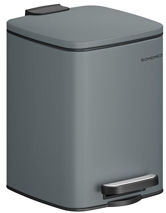 SONGMICS Kosmetikeimer, 6 Liter, Mülleimer Bad, kleiner Abfalleimer, Tretmülleimer, mit Pedal, für kleine Räume, mit Deckel, Softclose, Stahl, schiefergrau LTB590G02
