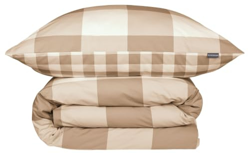 Schiesser Bettwäscheset Name | Renforcé | 2-teilig | Großes Vichy-Karo | 100% Baumwolle | Weich und glatt | YKK-Reißverschluss | Oeko-TEX® Made IN Green | 135x200 cm + 80x80 cm | Sand