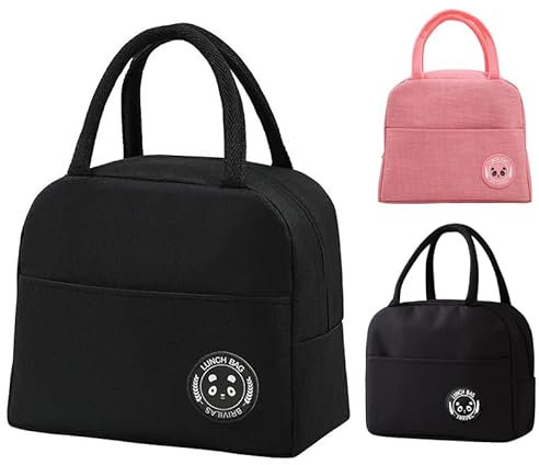KHAOP Lunch Bags for Women Men, Reusable Insulated Leakproof Lunch Box Tote Bag with Zip, Cool Bags for Kids Girls Boys Adults, Thermal Cooler Bag for Work School Picnic Travel (Black)