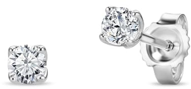 MIORE Schmuck Damen, Ohrringe Gold 375 9kt, Ohrstecker Weißgold/Gelbgold mit Diamant 0.15 Ct Echt Gold Damenohrringe, Ohrringe Männer/Ohrringe Damen, Damenschmuck Handgemacht