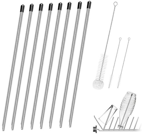 8 Stück Flaschenhalter Spülmaschine,Spülmaschineneinsatz Flaschen, Edelstahl Flaschenhalter für Spülmaschine,mit Reinigungsbürste,passend für Langstielige Gläser,Limoflaschen (24,2cm lang)
