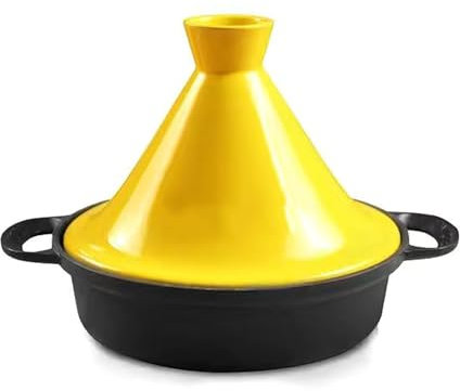 Tajine marocain en Fonte émaillée avec poignée et Couvercle, cocotte Traditionnelle en céramique pour ragoût, mijoteuse, Compatible Induction (Couleur : Jaune)
