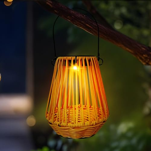 Solar Lampions Außen Wetterfest, Solarlaterne für Außen, Balkon Deko Wetterfest mit 6-12h Laufzeit, Rattan Solarlaterne, Solarlampen für Außen Hängend, für Balkon Garten Deko (B-LED Lamp)