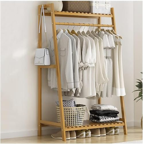 KALDJKS Kleiderständer aus Bambus, Garderobenständer Holz natur zur Kleideraufbewahrung für Schlafzimmer Eingangsbereich Flur, Natur, 80 x 40 x 140 cm