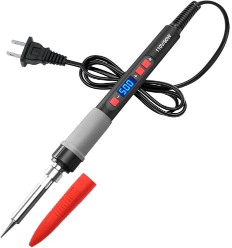 Soldering Iron Kit - 90W LCD Adjustable Temperature 180-500°C Portable Solder Kit with ON/Off Switch, Welding Iron Kit with 5 Replacement Soldering Iron Tips, Stand, Solder Wire, for Repair, DIY
