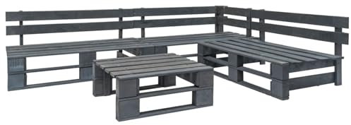 Xichuzi 4-TLG. Garten-Sofagarnitur aus Paletten, Lounge Gartenmöbel, Gartenlounge, Loungemöbel, Balkon Lounge, Sitzecke Balkon, Sitzlounge Garten, Holz Grau