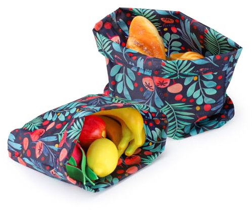 Diakey 2 Pack Beeswax Food Wraps Bag, 34x26cm, Reusable Homemade Bread Bags, Bees Wax Paper Food Storage Wrap for Sourdough, Sandwich, Cheese, Fruit, Snack, Leaf