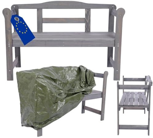 MODO24 Gartenbank aus Holz, Schutzhülle aus PVC, Parkbank, Gartenmöbel, Sitzbank, Bank Friesenbank, Holzbank, 2-Sitzer, In- & Outdoor, FSC-Holz, Abmessungen 46x118x78 cm, Farbe: Grau