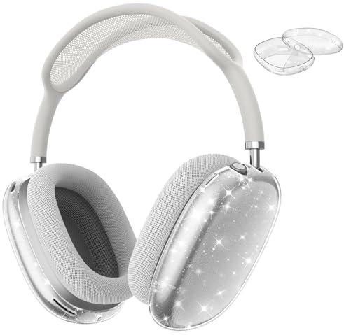 FINTIE Hülle Kompatibel mit AirPods Max (2024/2020) Kabellose Kopfhörer, weiche TPU Klar Anti-Scratch Schutzhülle für AirPods Max (USB-C/Lightning), (Glitzer Klar)