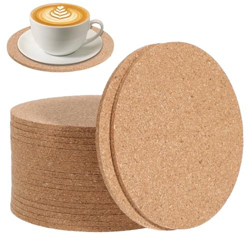 HJZHII 20 Stück Korkuntersetzer Rund, 10cm Runde Rutschfester und Isoliert Untersetzer Holz Korkuntersetzer für Tisch Schreibtisch Büro Küche Bar Getränke Möbelschutz