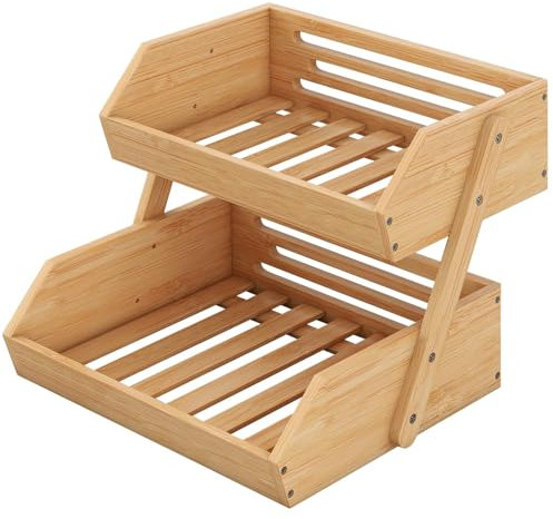 Trintion Bambus Obstkorb 2 Etagen Obst Etagere Gemüsekorb Brezelständer kitchen Organizer Abnehmbarer Obstständer Aufbewahrung Halter für Gemüse Snacks Brot Küche Naturfarbe