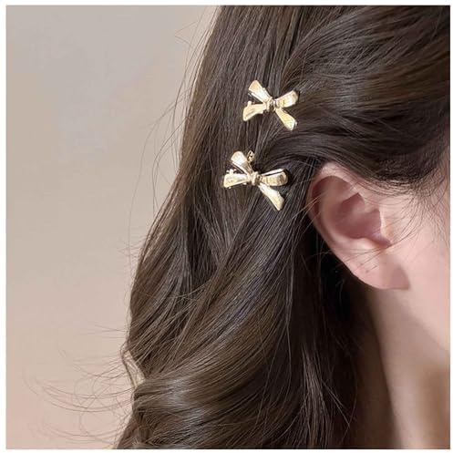 Aneneiceera Vintage Kleine Metallbogen Haarspange Barrette Gold Bogenknoten Haarspange Klammer Glänzend Fliege Haar Pin Clips Dekorative Haar-Accessoires Für Frauen 2pcs (gold)