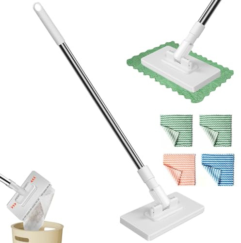 Wischmopp mit 4pcs Mop Pads, Bodenwischer Wischmop Set Automatische Demontage Bodenwischer mit Auswringfunktion 360 Grad Beweglicher Drehkopf Wischmop Nass- & Trockenmopps für Den Haushalt (1pc)
