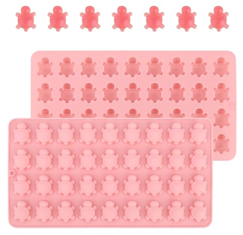 2pcs Mini Moules en Silicone en Forme de Tortue de Mer, 72 Cavités pour la Pâtisserie le Chocolat Bonbons Glaçons Gelée Cire Résine (Rose)
