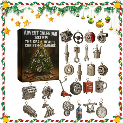 Adventskalender for Autoersatzteile 2025 – 24 Tage Weihnachts Countdown Garage mit Miniatur-Werkzeugen & Autozubehör, Geschenk for Männer, Autofans, Mechaniker & Tuning-Begeisterte