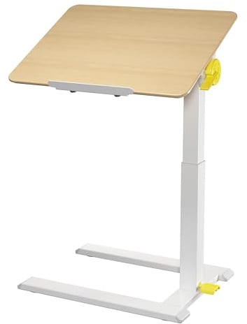 ETHU Table de Lit Réglable, Bureau de Chevet avec Plateau Inclinable et roulettes (50-75 cm), Table d'Aide à l'Autonomie, Compacte Sécurité pour Hôpital, Maison, Bureau, Chêne