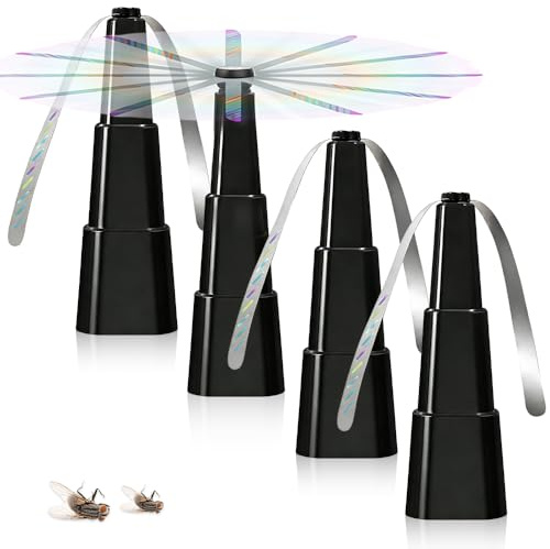 4 Stück Fliegenwedler, Fliegenabwehr Outdoor, Fliegenvertreiber Halten mit Reflektierenden Streifen, Insekten Ventilator, Fliegenventilator für Küche, Restaurants, Innen- und Außenbereich
