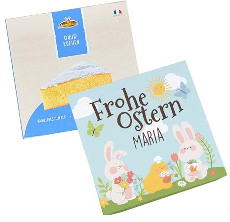 Herz & Heim® Kuchen zu Ostern in Geschenkbox personalisiert mit Name – 400g Rührkuchen als Ostergeschenk – 3 Sorten – Oster Kuchen als Geschenkidee (Vanille)