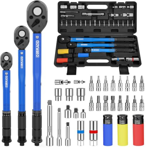 GoYwato 35pcs Clés Dynamométriques, 1/2 3/8 1/4 Clé Dynamométrique 230Nm | Cle Dynamométrique avec 3-230 N·m et Précision ±3% et Double éChelle et 32 CR-V Accessoires, pour Voitures Vélo Moto Camion