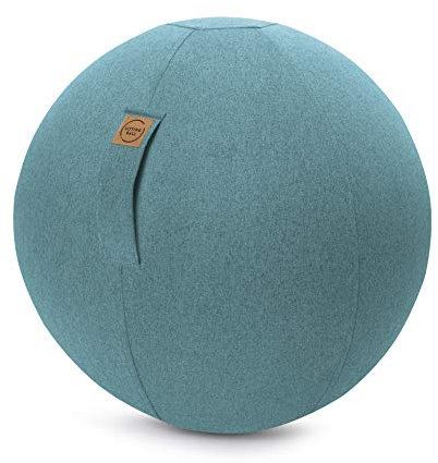 Sitting Ball Felt Sitzball mit Filzimitat, ergonomisch Sitzen im Büro & Zuhause, 65 cm Ø, Gymnastikball mit Stoffbezug, Fitnessball mit Tragegriff, 30°C waschbar, Aquarius