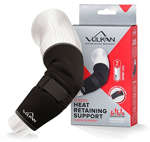 Vulkan Elbow Support, Classic Tennis Elbow Support with Strap, Large, New Style, Compression Sleeve, For Injured, Weak, Arthritic Elbows, Golfer's Elbow, Rehabilitation & Recovery, Warm & Breathable
