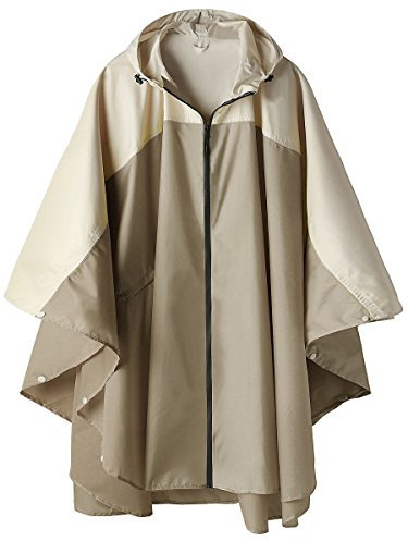 Summer Mae Regen Poncho Jacke Mantel für Erwachsene mit Kapuze wasserdicht mit Reißverschluss im Freien,Einheitsgröße,Hellbraun und Cremig-weiß