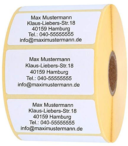 INDIGOS UG Adressetikette - Namensaufkleber - weiß - 5000 Stück personalisierbar - selbstklebend - 40 x 22 mm - verschiedene Varianten