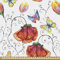 ABAKUHAUS Natur Gewebe als Meterware, Wirbelnde Blumen Flamingo, Dicht Gewebter Stoff zum Nähen Polster Wohnaccessoires, 3M (148x300cm), Mehrfarbig Weiß