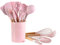 Hubei Utensili da Cucina in Silicone Set di Utensili da Cucina Maniglie in Legno Resistente al Calore Gadget da Cucina Grigio Utensili per Utensili da Cucina Antiaderente (Rosa-12pcs)