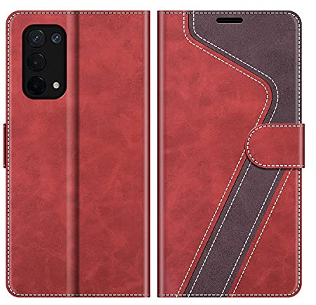 MOBESV Coque pour Oppo A54, Housse en Cuir Magnétique Fonction Stand Étui pour Oppo A54 5G / A74 5G, Élégant Rouge