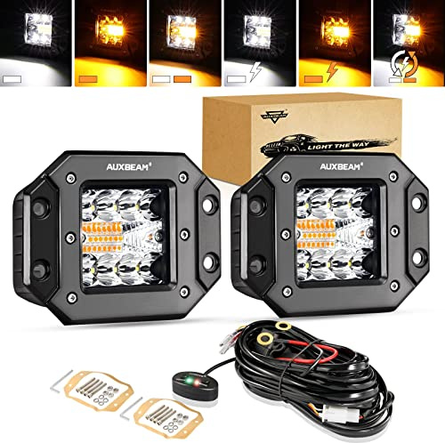 Auxbeam 5 Inch Pod Lights 72W White Amber Strobe Offroad Flush Mount Light | 6 Modes Series, White & Amber Switchback, Memory, Restore & Sync Functions, Warning Strobe, Built for Fog, Rain & Offroad