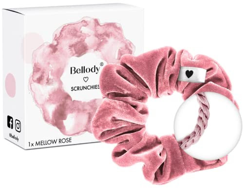 Bellody® Scrunchies Samt – Samtig weich, starker Halt, Velvet Look, exklusive Farben (1 Stück - Mellow Rose) - Haargummi Scrunchie in Rosa