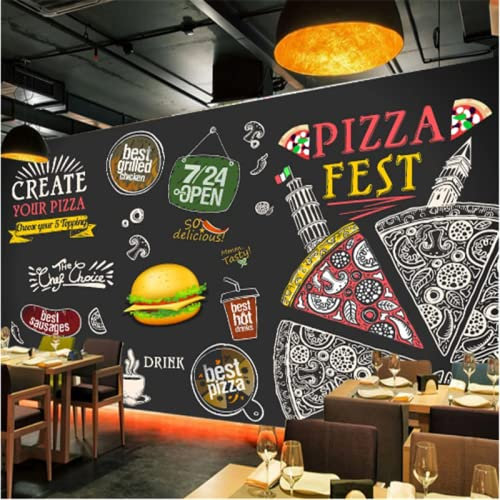 hpkcine Personnalisé 3D Snack Bar Hamburger Pizza Papier Peint Western Fast Food Restaurant Fond Noir Papier Peint Papier Peint 430Cmx300Cm