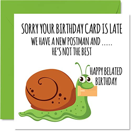 Lustige Geburtstagskarte für Männer und Frauen - Schneckenpost - späte Geburtstagskarte für Mutter Vater Bruder Schwester Sohn Tochter Oma Großvater 145mm Grußkarten