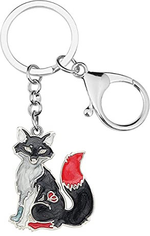 LONYOO Emaille Zinklegierung Niedlicher Fuchs Schlüsselanhänger Schmuck Geschenke für Frauen Mädchen Autoschlüssel Handtasche (Schwarz)