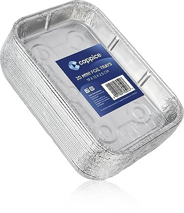 Coppice Mini Aluminium Foil Tray for Baking, BBQ, Roasting, Grilling & Food Storage | 19cm x 13cm x 2.5cm | Freezer, Microwave, Air Fryer & Oven Safe (20 Trays)