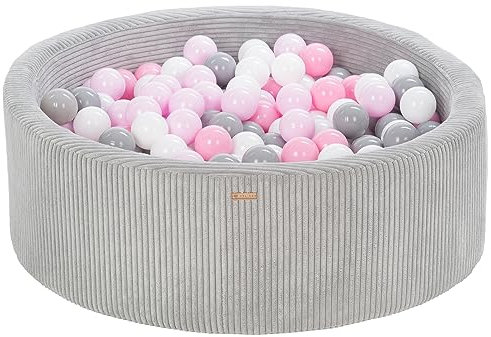 Piscine à balles ronde en velours côtelé avec 300 balles 90 cm (Couleur de la piscine/de balles: gris/blanc, gris, rose clair, rose (pastel))