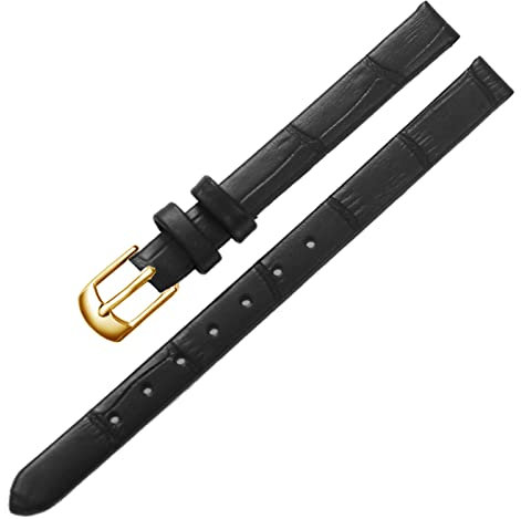 LEBINA Accessoires de Montre Bracelet de Montre Vintage pour Femme et fille Bracelet en cuir 8mm 10mm Boucle Ardillon en or Rose, Or Noir, 10mm