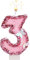 SAVITA 2.7 Inch Birthday Number Candles, Pink Number Candles Cake Topper Butterfly Birthday Candles with Sequins Glitter for Anniversary Celebrations Supplies (Number 3)