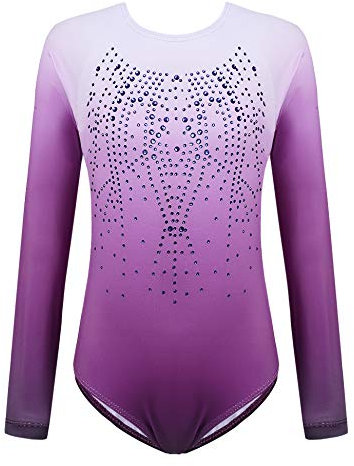 trudge Kinder Turnanzug Gymnastikanzug Mädchen Leotard Langarm Ärmellos Trikot Training Dancewear Gymnastikbody Tanzbekleidung Wettkampf 3-12 Jahre, 2_Lila, 140