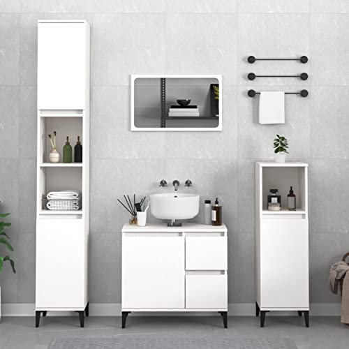 ZEYUAN 3-TLG. Badmöbel-Set, Badezimmermöbel Set, Badezimmerschrank, Bathroom Furniture Sets, Badschrank, Badmöbel, Bad Möbel Modern Set, Weiß Holzwerkstoff