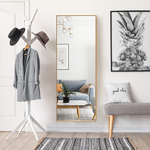COSTWAY 56 x 150cm HD Ganzkörperspiegel zum Aufhängen oder Anlehnen, Wandspiegel Standpiegel Ankleidespiegel Spiegel für Schlafzimmer, Wohnzimmer und Eingangsbereich (Gold)