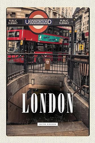 AGDeko® Schild aus Holz 12x18cm London England Underground Train zum Aufhängen oder Stellen Raum Dekoration