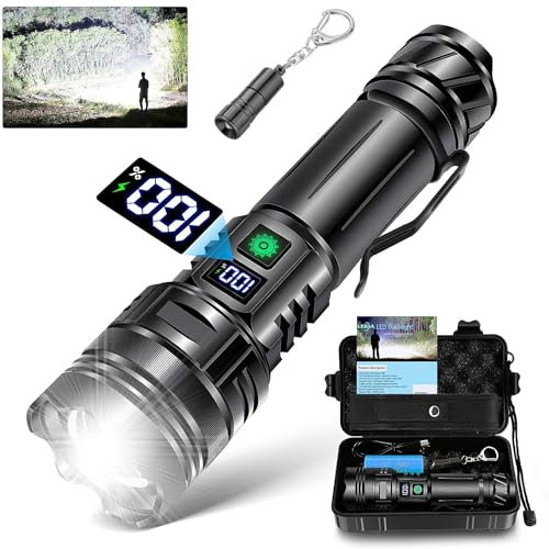 LEKIA Lampe de Poche Rechargeable Ultra Puissante, 500000LM 5 Modes XHM99 Lampe Torche LED Alimentée par 5000mAh Batterie, IP67 Lampe de Poche Zoomable Étanche pour Urgences, Camping, Randonnée