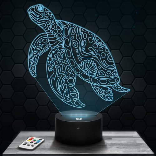 Nachttischlampe Schildkröte Mandala deko Tier Meerestier Reptil Polynesien. Geschenkidee Mann Frau objekt Schildkröte Mandala Nachtlicht Erwachsene deko Zimmer. Weihnachten