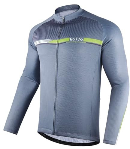 ROTTO Herren Radtrikot Fahrradtrikot Langarm Rennrad Trikot mit Rückentaschen Streifen Serie