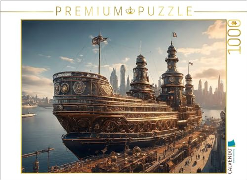 Puzzle · Dampfschiff im Hafen | Steampunk Maschinenwelt · 1000 Teile · Lege-Größe 64 × 48 cm · CALVENDO Puzzle