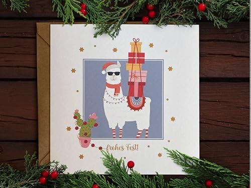 Witzige Alpaka-Weihnachtskarte